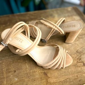Schutz Nude Strappy Suede Heels